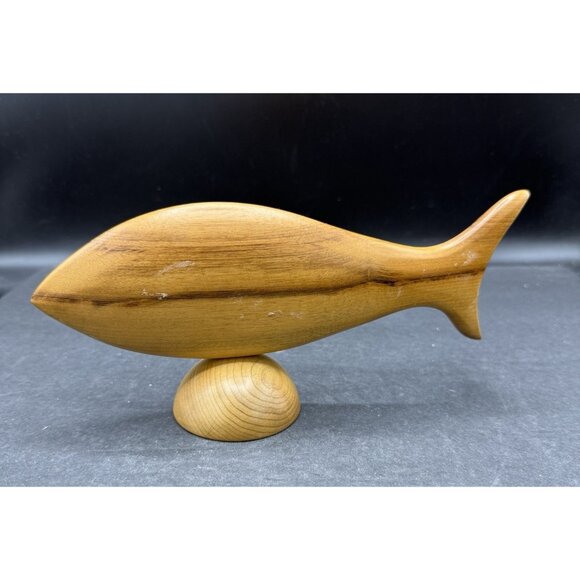Oregon Myrtle Wood Christian Fish Greek IXOYE Sculpture Table Shelf Decor VTG - Picture 2 of 5